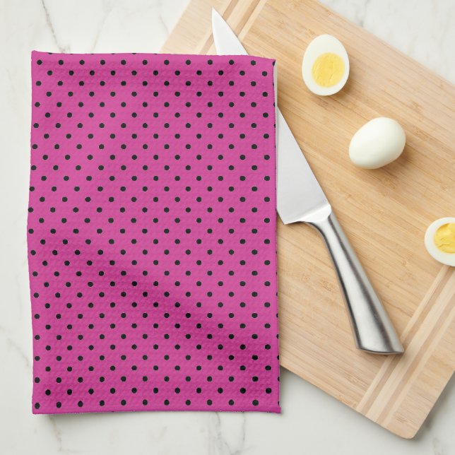 Modern Rose Violet and Black Dots  Tea Towel (Quarter Fold)
