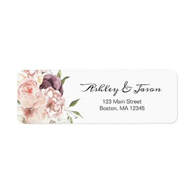 Modern Rose White Floral Return Address Label (Front)