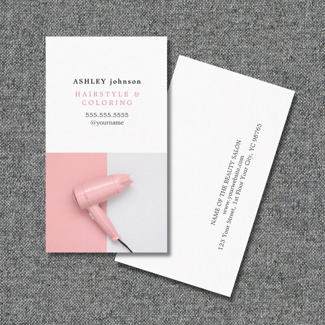 Modern Rose White Hair Dryer Photo Salon Business Card (Creator Uploaded)