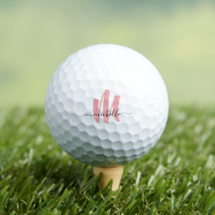 modern rose white monogram initial business name golf balls