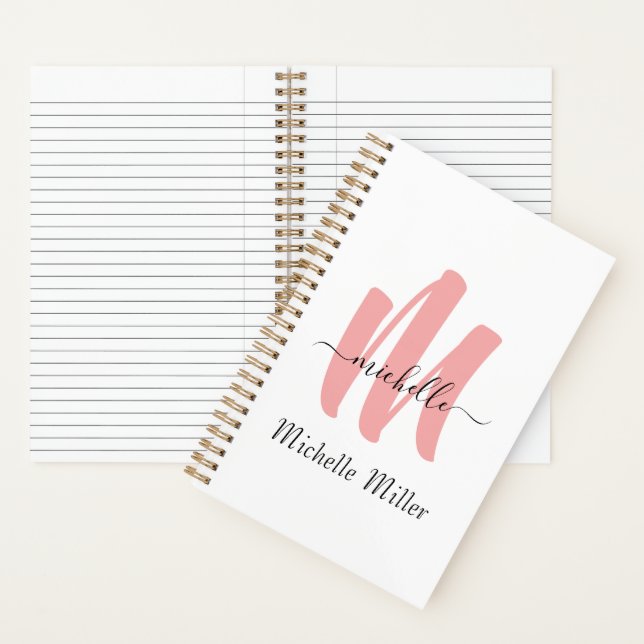 modern rose white monogram initial business name notebook (Inside)
