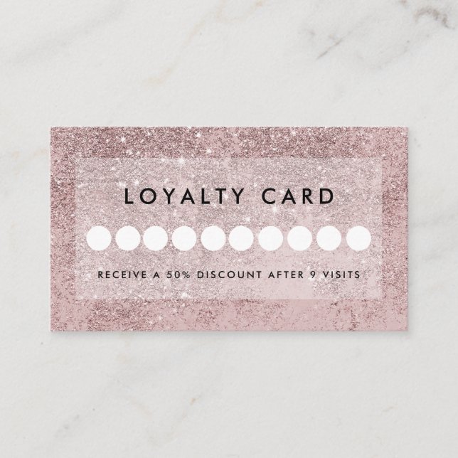 Modern Rosegold Glitter Salon Loyalty Business Card (Front)