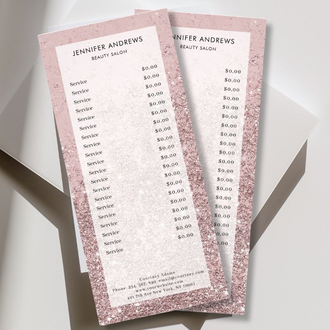Modern Rosegold Glitter Salon Price List Rack Card (Personalized Modern Rosegold Glitter Salon Price List Rack Card)