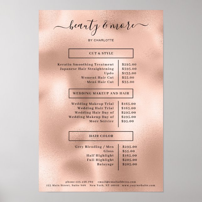 Modern Rosegold Simpel Salon Price List Poster (Front)