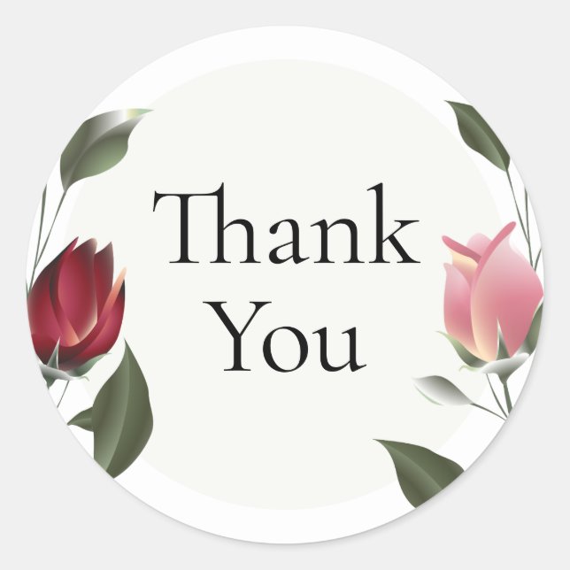 Modern Roses Bridal Shower Thank You Classic Round Sticker (Front)