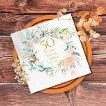 Modern Roses Garland Floral 50th Anniversary Napkin<br><div class="desc">Featuring a delicate watercolour floral greenery garland,  this chic botanical 50th wedding anniversary napkin can be personalised with your special anniversary information in elegant gold text. Designed by Thisisnotme©</div>