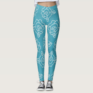Modern Roses on Light Turquoise  Leggings