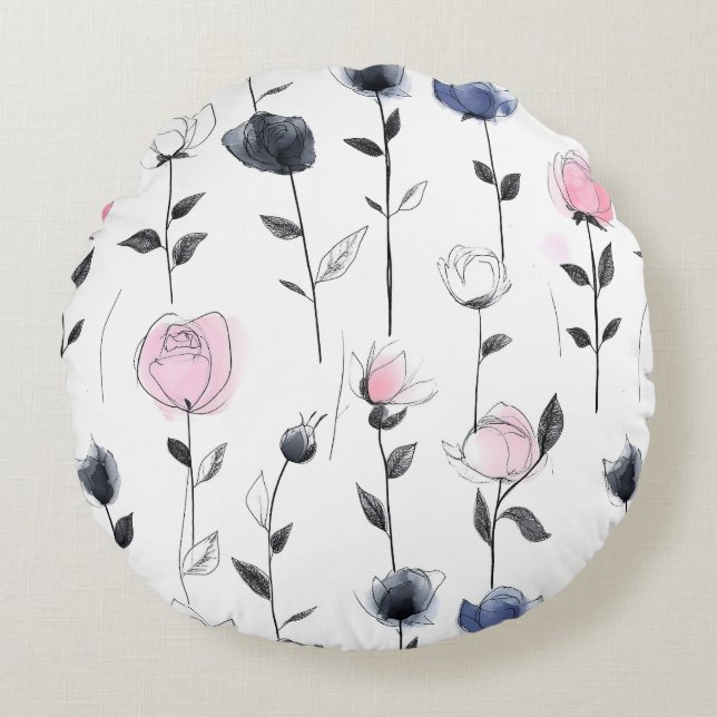 Modern roses pattern round cushion (Front)