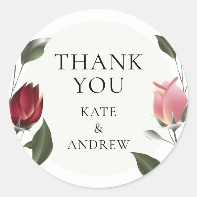 Modern Roses Thank You Classic Round Sticker (Front)