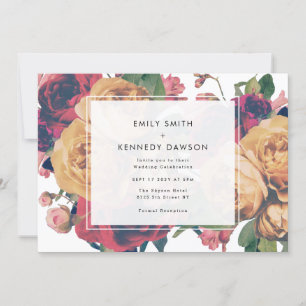 Modern Roses Vintage White Wedding Invitation