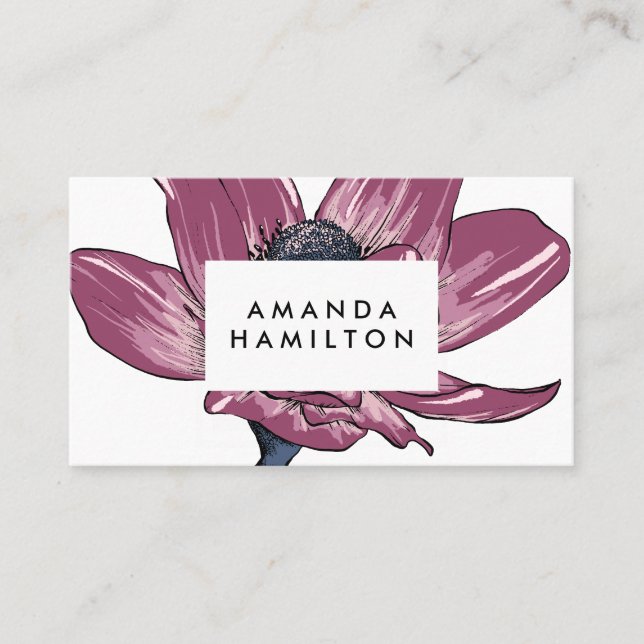 Modern Rosewood Anemone  Botanical Professional Business Card (Front)