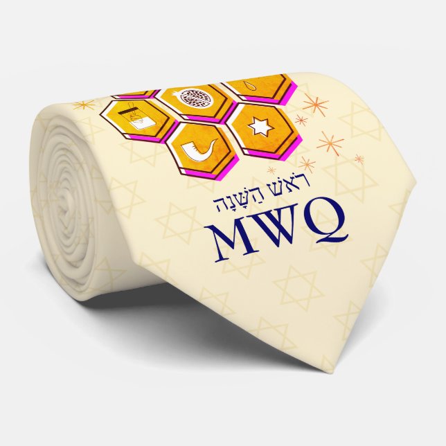 Modern Rosh Hashanah L'SHANAH TOVAH Monogram Tie (Rolled)