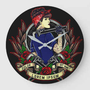 Modern Rosie Tattoo's Women's Large Clock