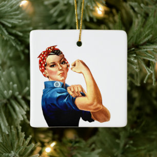 Modern Rosie the Riveter Ceramic Ornament