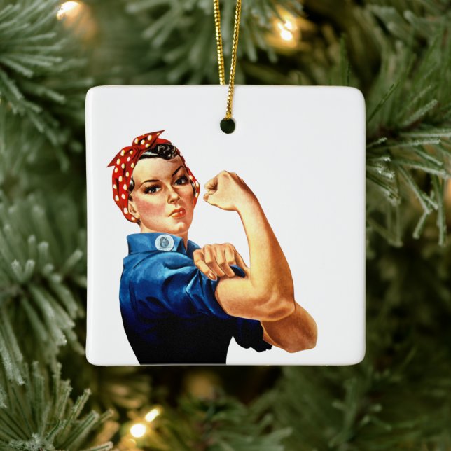Modern Rosie the Riveter Ceramic Ornament (Tree)