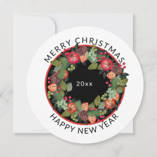Modern Round, Christmas Wreath with Fruit Holiday Card