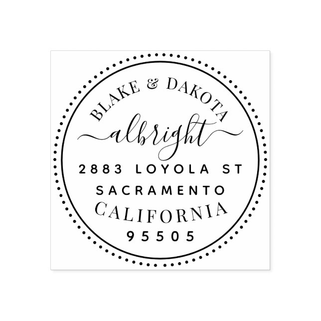 Modern Round Elegant Married Couple Address Rubber Stamp (Imprint)