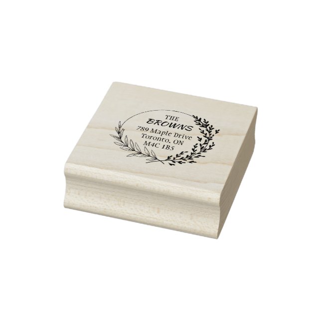 Modern Round Floral Wreath Rubber Stamp (Stamp)