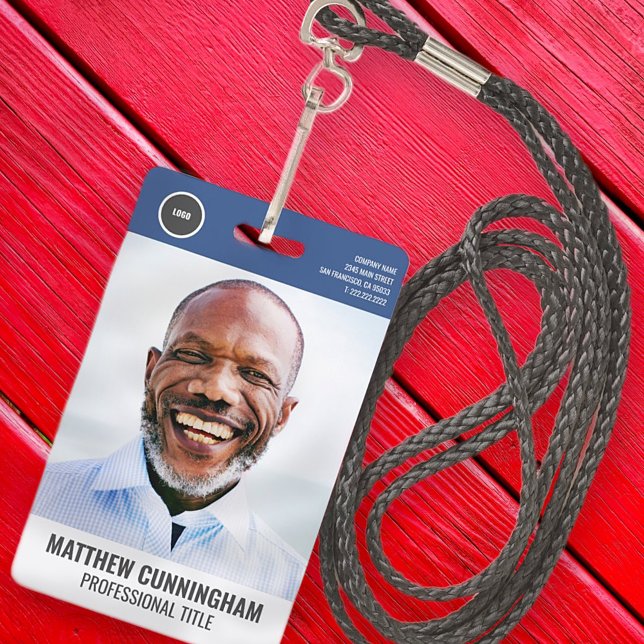 Modern Round Logo  Employee Photo Name Barcode ID Badge (Creator Uploaded)