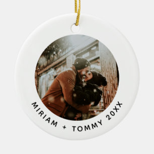 Modern Round Photo Couple First Christmas Ceramic Tree Decoration