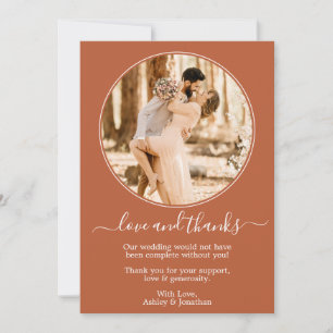 Modern Round Photo Frame Burnt Orange Wedding Thank You Card