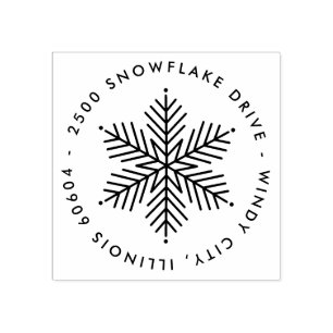 Modern Round Winter Snowflake Holiday Address Rubber Stamp
