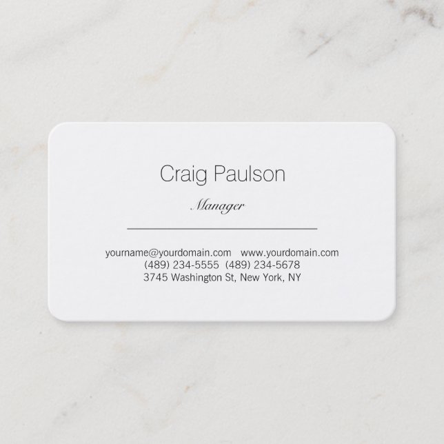 Modern Rounded Corner Elegant White Business Card (Front)