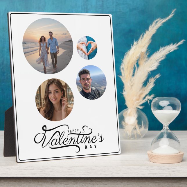 Modern Rounded Photo Collage Valentine’s Gift Plaque (Side)