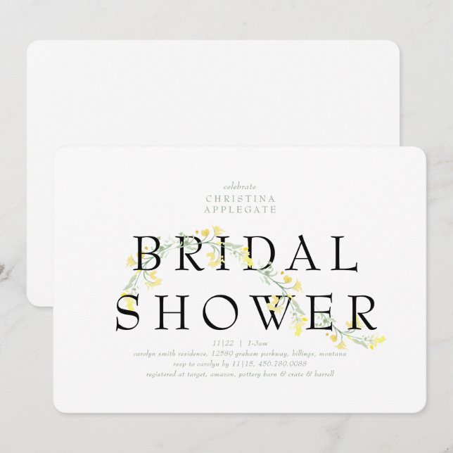 Modern Rounded Yellow Wildflower Bridal Shower Invitation (Front/Back)