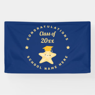 Modern Royal Blue and Gold Graduation Star Banner