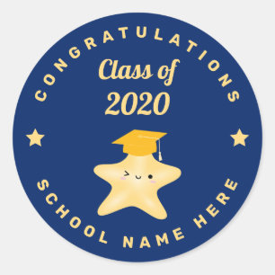 Modern Royal Blue and Gold Graduation Star Classic Round Sticker