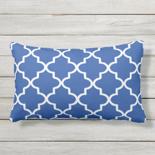 Modern Royal Blue and White Moroccan Quatrefoil Outdoor Cushion