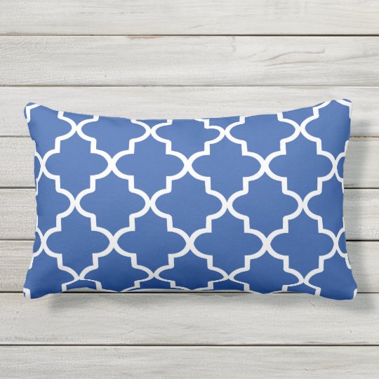 Modern Royal Blue And White Moroccan Quatrefoil Outdoor Cushion