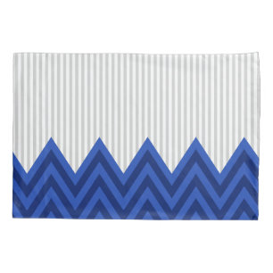 Modern Royal Blue Chevron Grey Stripes Pattern Pillowcase