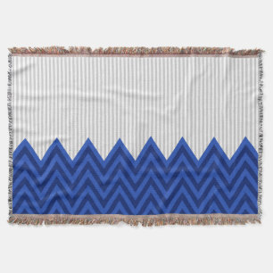 Modern Royal Blue Chevron Grey Stripes Pattern Throw Blanket