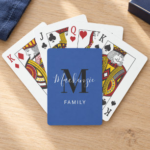 Modern Royal Blue Custom Family Monogram Initial Playing Cards