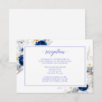 Modern Royal Blue Floral Wedding Reception Card