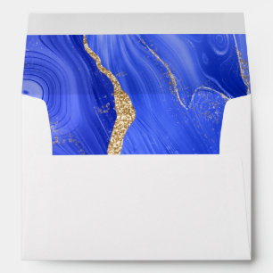 Modern Royal Blue Gold Agate Wedding Envelope