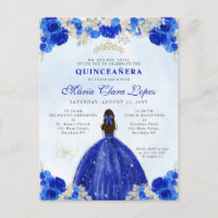 Modern Royal Blue Gold Floral Princess Quinceañera