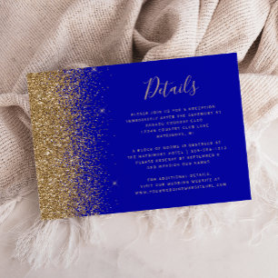 Modern Royal Blue Gold Glitter Wedding Details Enclosure Card