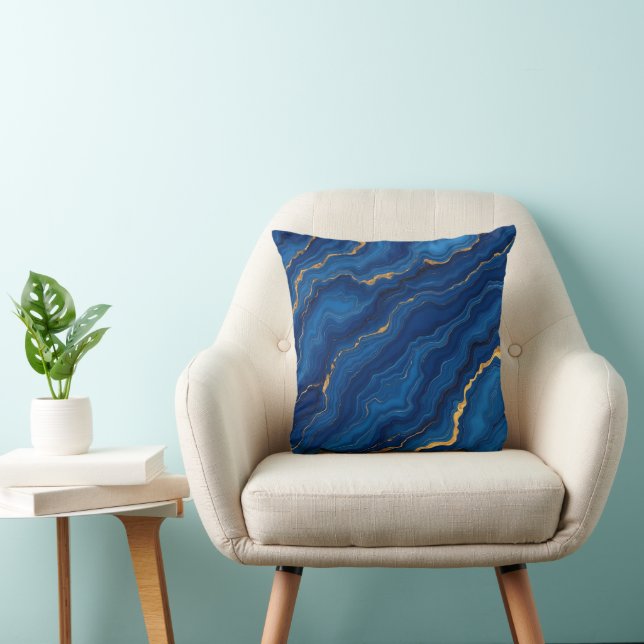 Modern Royal Blue Gold Marble Collection Cushion (Chair)