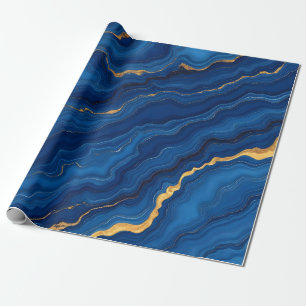 Modern Royal Blue Gold Marble Collection Wrapping Paper
