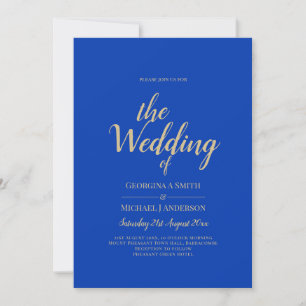 Modern Royal Blue Monochrome Wedding Invitation