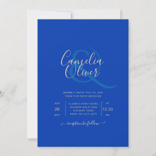 Modern Royal Blue Monochrome Wedding Invitation