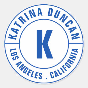 Modern Royal Blue Monogram Curved Text Classic Round Sticker