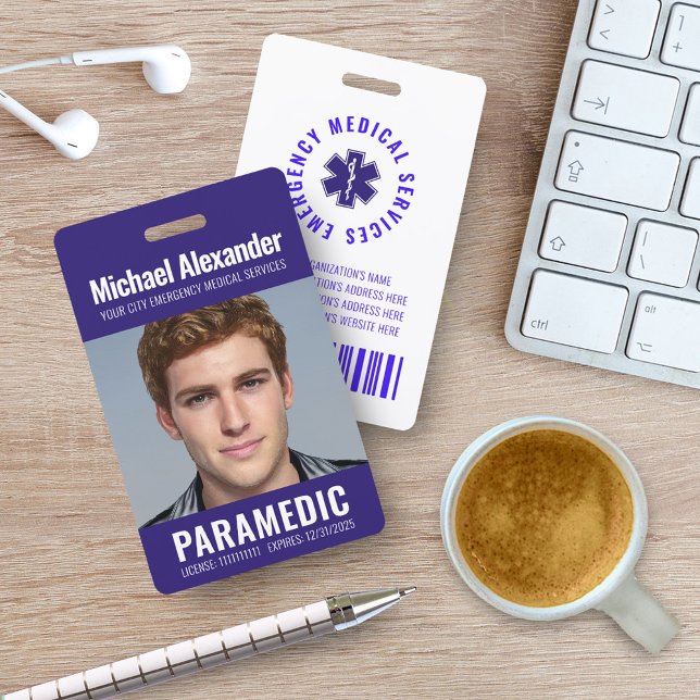 Modern Royal Blue Paramedic Photo ID ID Badge (Creator Uploaded)