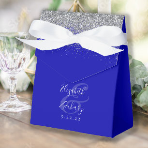 Modern Royal Blue Silver Glitter Wedding Favour Box