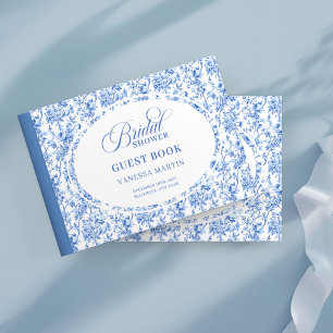 Modern Royal Blue Toile Roses Bridal Shower Guest Book