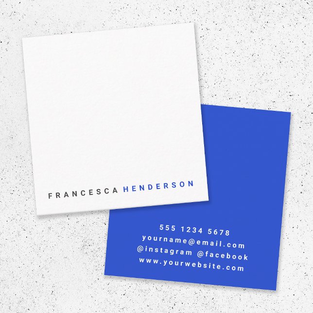 Modern Royal Blue Trendy Minimalist Simple Square Business Card (Creator Uploaded)