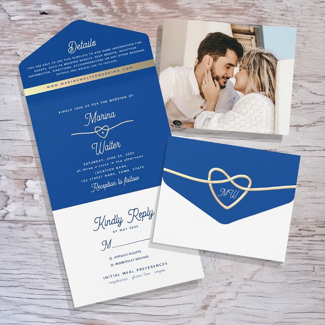 Modern Royal Blue Wedding All In One Invitation (Creator Uploaded)
